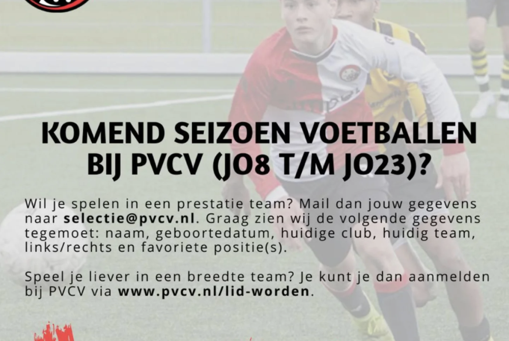 Voetballen bij PVCV? Meld je aan voor seizoen 2026/27! 