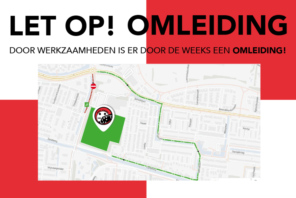 Let op! Door de week is er een omleiding naar het sportpark voor auto's